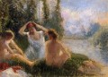 Badende am Ufer eines Flusses saß 1901 Camille Pissarro